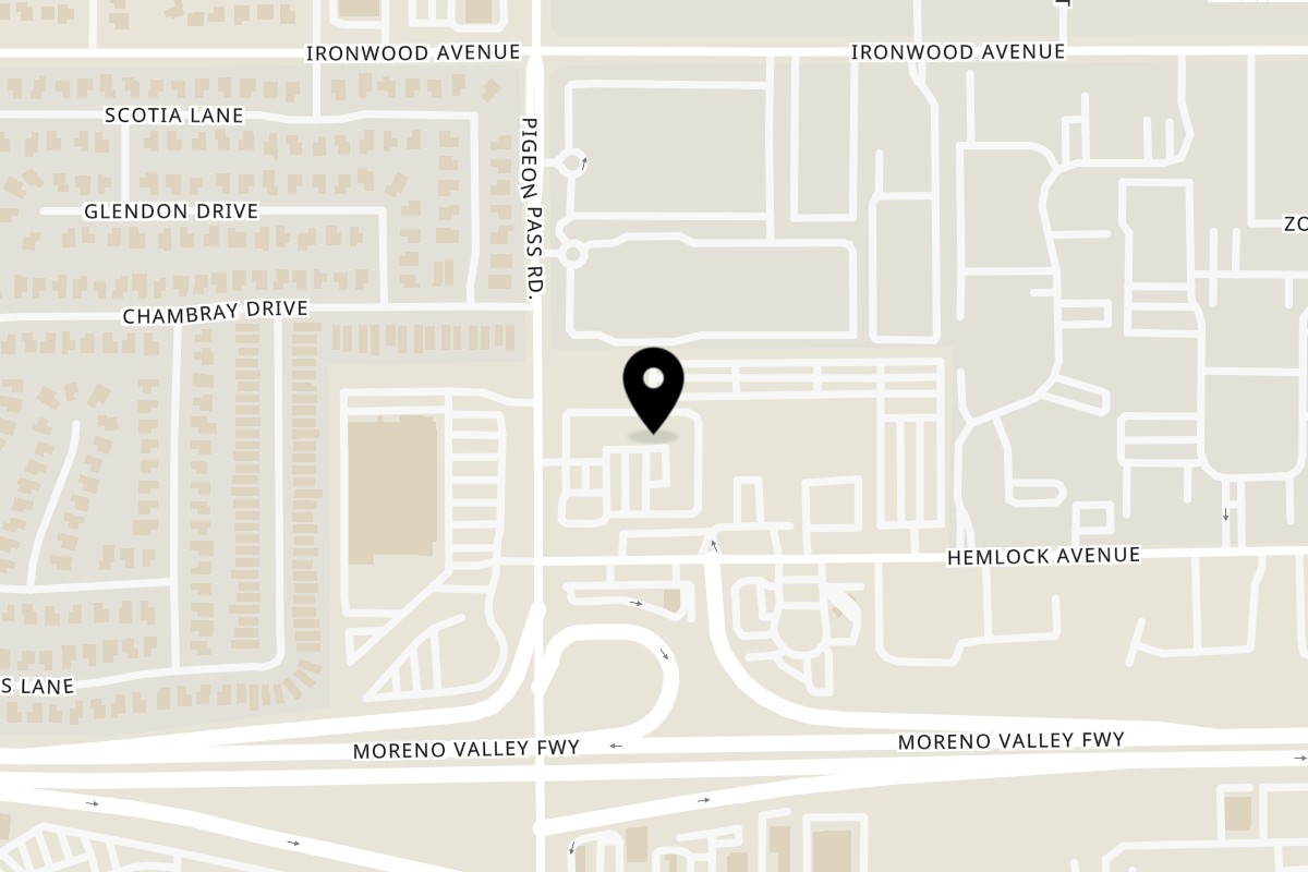 Map showing the location of H and H Bar Grill on 12220 Pigeon Pass Rd Vxy in Moreno Valley